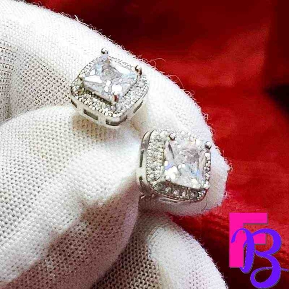 Platinum Iced Cube Earrings - Picture 6 of 12